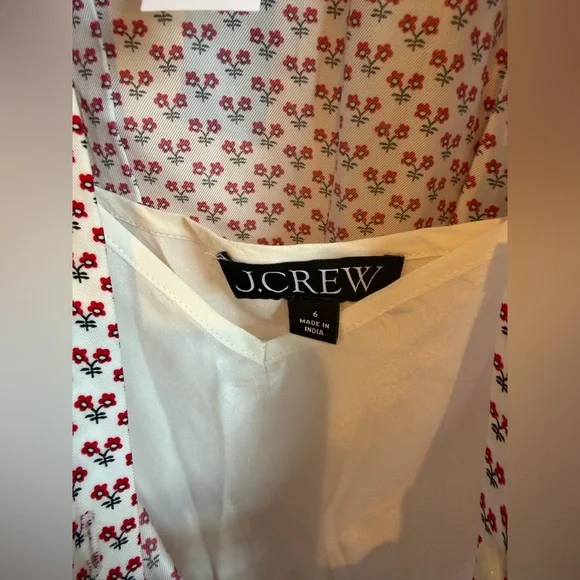 J Crew NWT Midi White w/ Tiny Red Flowers Short-Sleeve Shirt Dress. Size 6 - Picture 5 of 9